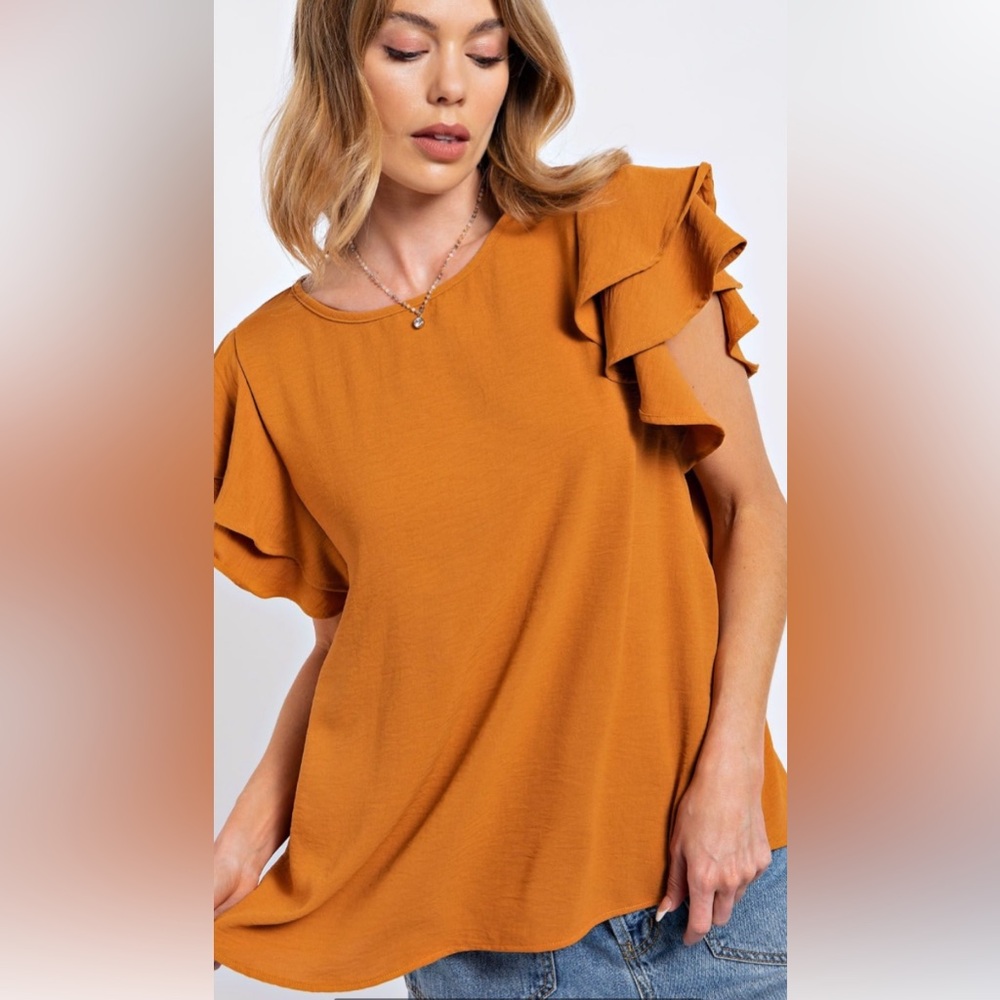 Easel Terracotta Ruffle Sleeve Blouse